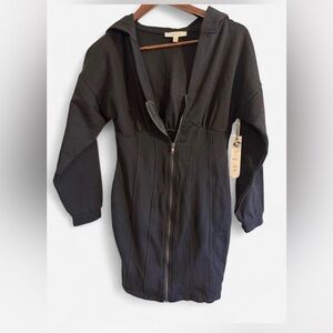 Fleeced Black Mini Hoodie Dress